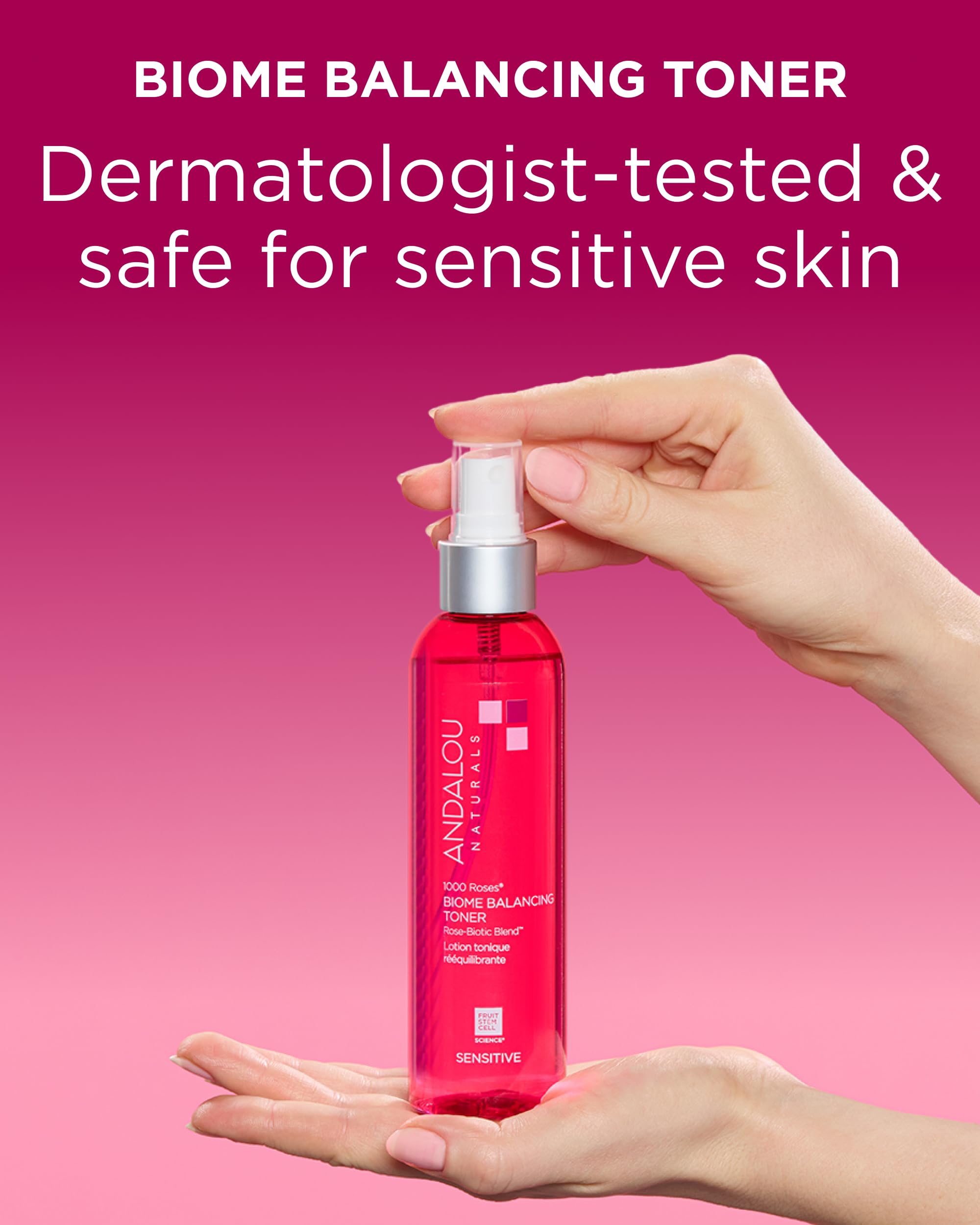 Andalou Naturals 1000 Roses Biome Balancing Toner Spray | Gentle Face Mist with Rose Stem Cells to Help Protect & Strengthen Skin Barrier|Refreshing & Soothing on Sensitive Skin | 6fl oz