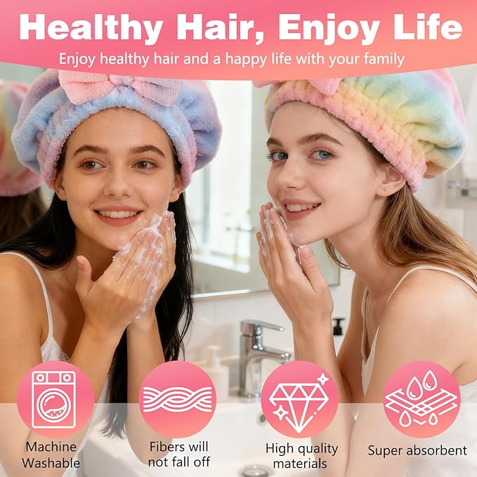 2PCS Super Absorbent Hair Towel Wrap for Wet Hair,Microfiber Hair Drying Caps with Cute Bowtie,Fast Drying Hair Towel for Womenan for Home