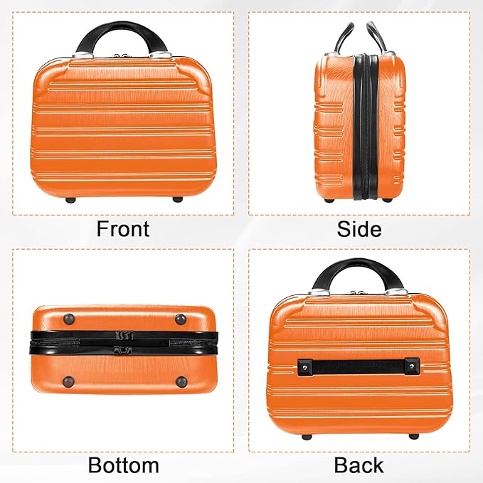 14 Inch Makeup Train Case PC ABS Hard Shell Cosmetic Organizer Portable Toiletry Bag Travel Vanity Case Small Suitcase Makeup Box for Women Outside Activity With Back Strap