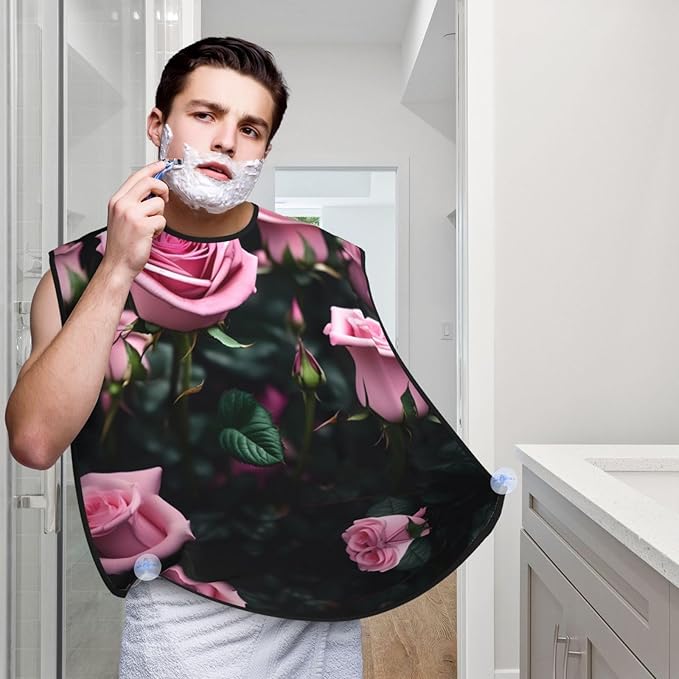 Pinks Rose Print Print Beard Bib Apron For Men, Beard Hair Catcher For Men Shaving Trimming,Beard Cape Cloth
