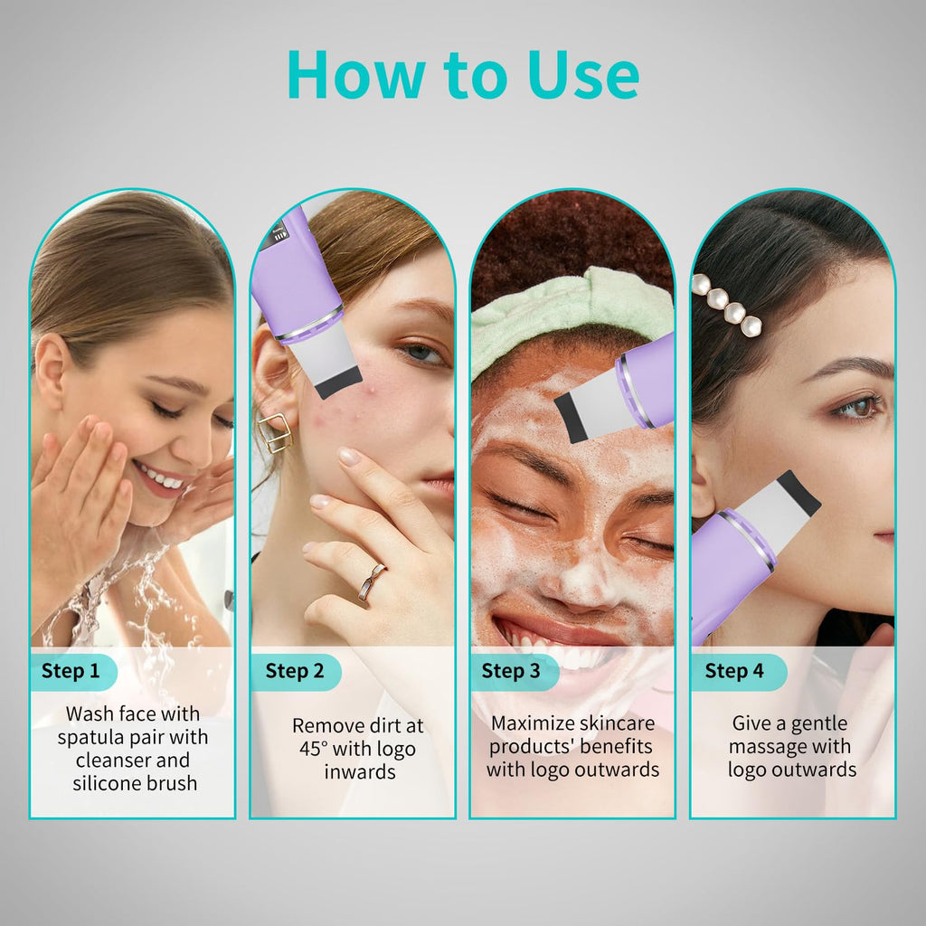Face Scrubber Skin Spatula - Blackhead Remover Deep Cleansing Tool for Pore Extraction, 4-in-1 Fast Charging Dock Blackhead Remover Face Spatula for Facial Skincare Women Gift (Purple)