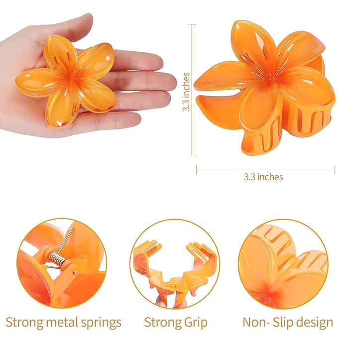 Sisiaipu Flower Hair Clips for Women 6 Pcs Hawaiian Large Claw Clips Plumeria Medium Hair Claw Clips for Thick Thin Hair Hibiscus Tropical Beach Hair Accessories for Women Girls and Girls-Dark Color