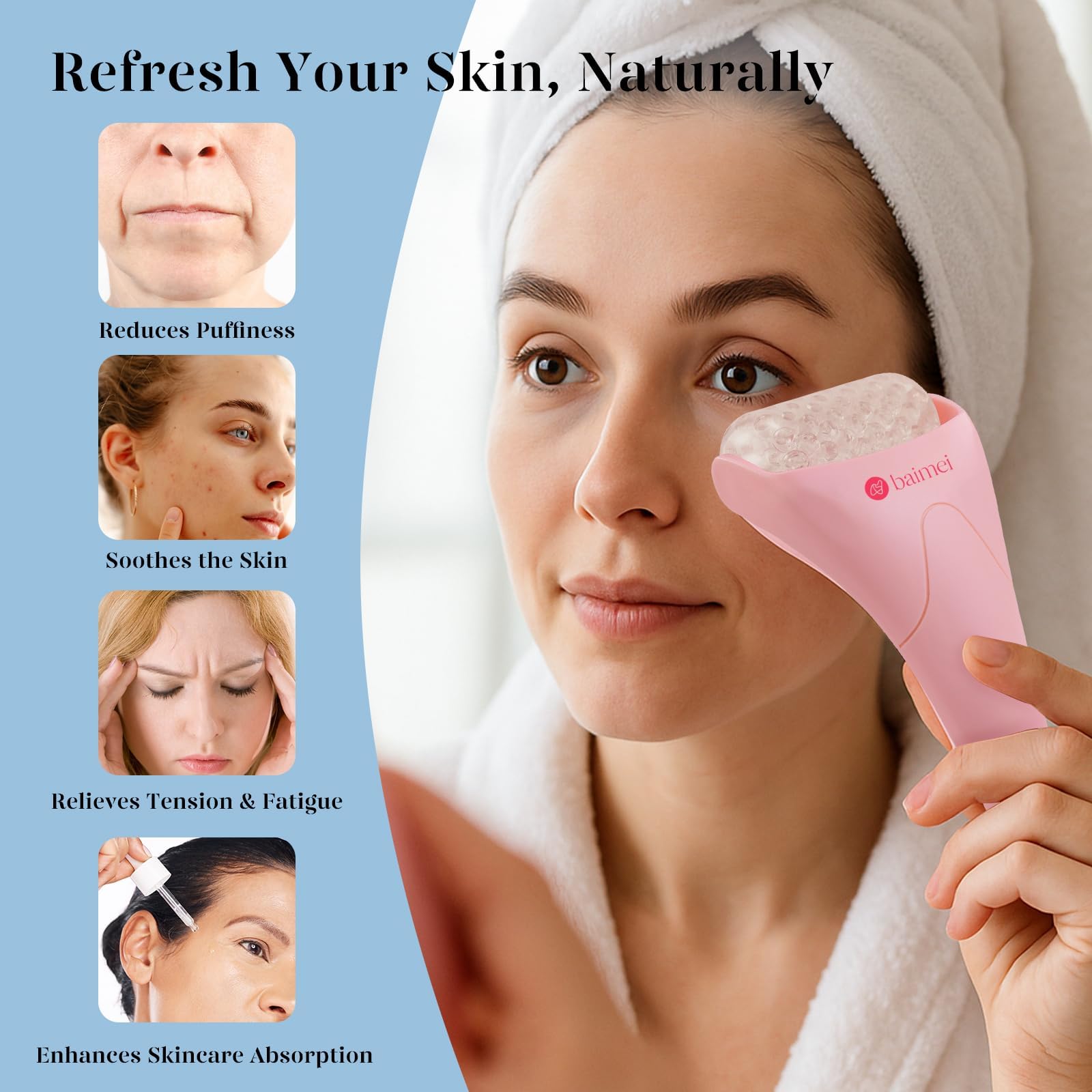 BAIMEI IcyMe Ice Roller for Face & Gua Sha Set, Depuff & Migraine Relief
