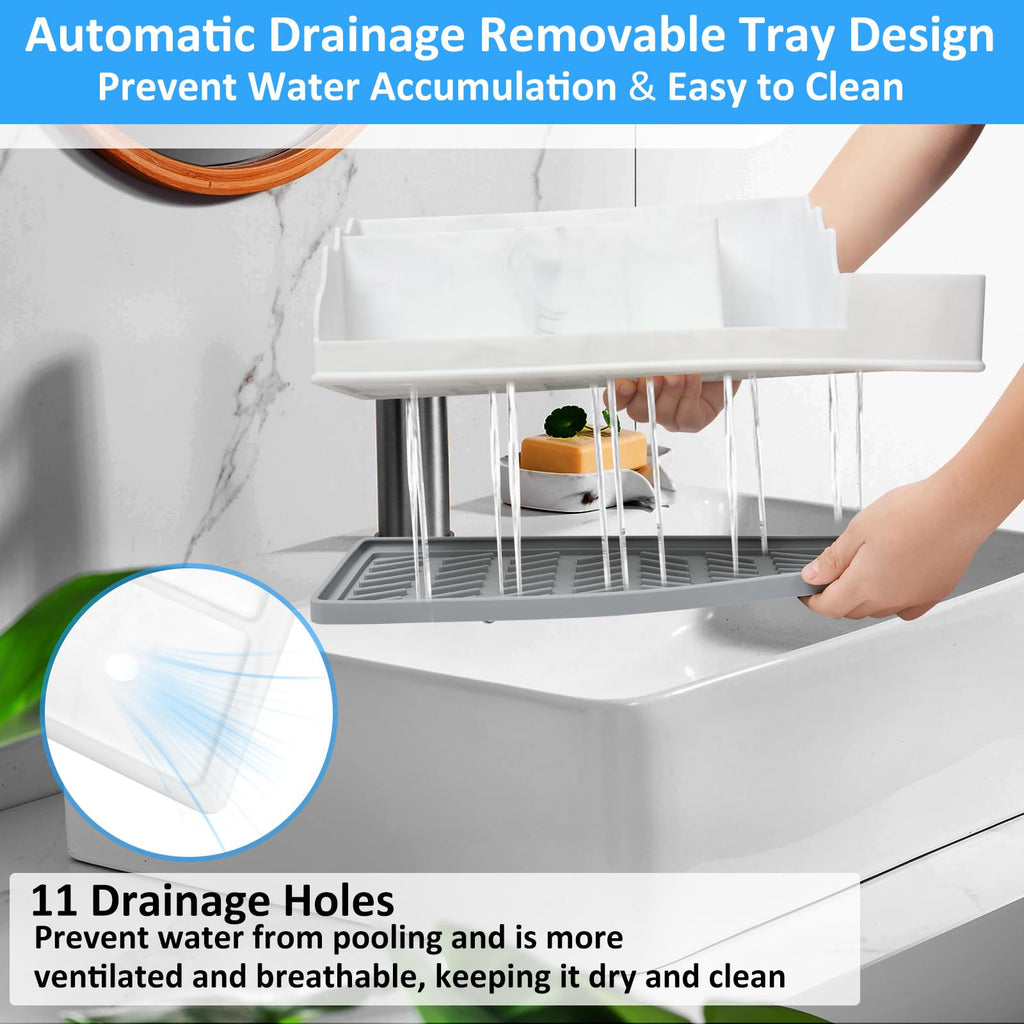Bathroom Counter Organizer, Large White Silicone Toothbrush Holders for Bathrooms with 3PCS Qtip Holder, Bathroom Organizer Countertop Toothbrush and Toothpaste Holder for Makeup Organizer for Vanity