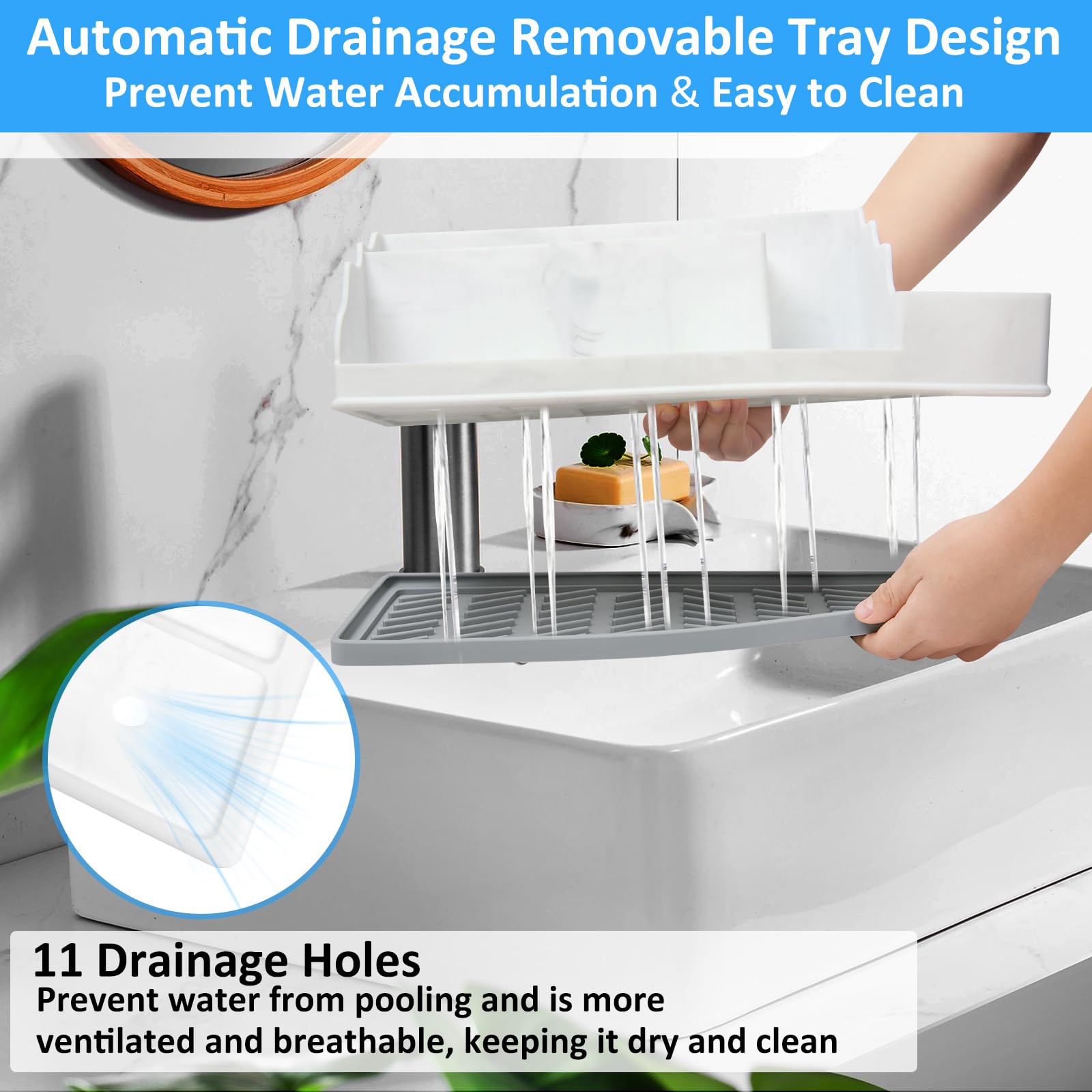Bathroom Counter Organizer, Large White Silicone Toothbrush Holders for Bathrooms with 3PCS Qtip Holder, Bathroom Organizer Countertop Toothbrush and Toothpaste Holder for Makeup Organizer for Vanity