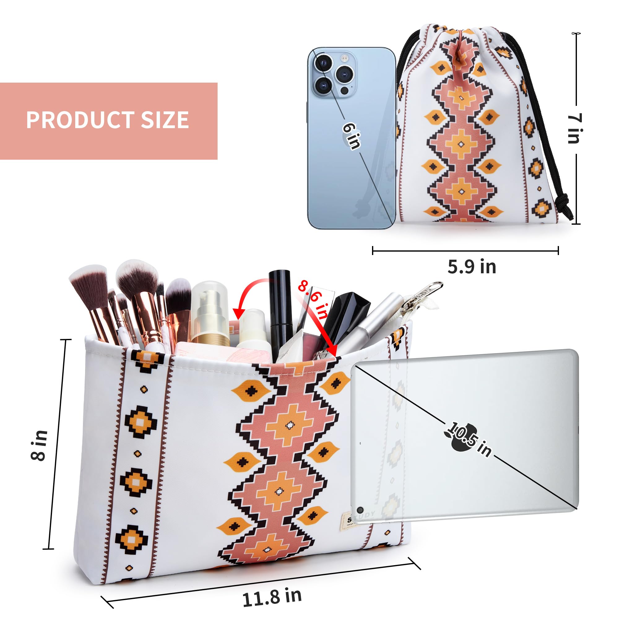 WLLWOO WLLWOO 2pcs Travel Make Up Bags-Cosmetic Bag Nylon Waterproof Large Wide Zipper Coin Purse Travel Toiletry Small Makeup Pouch For Women