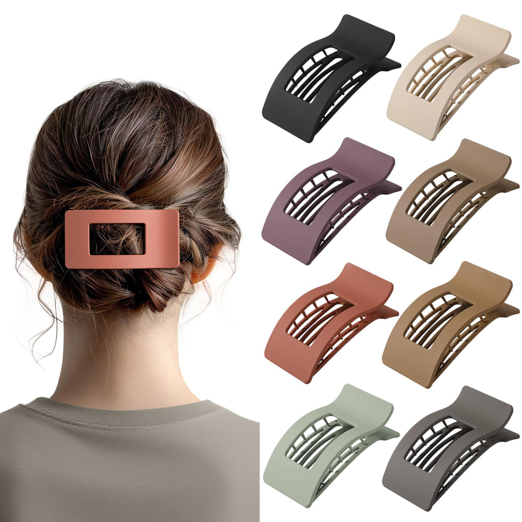 8 Pack Flat Claw Clips for Women - Matte No Slip Hair Clips for Thick & Thin Hair, Large French Claw Clips Strong Hold Styling Accessories