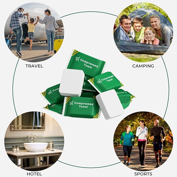 Disposable Compressed Towel Tablets, Disposable Face Towels, Compressed Camping Towel Hand Wipe Portable Washcloth, Portable Compressed Coin Tissue for Travel Home and Outdoor Hiking 40 PCS