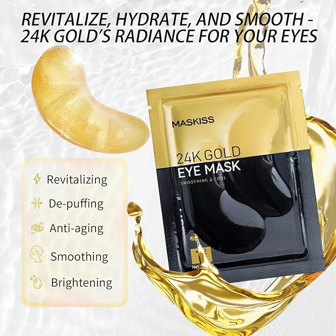 Maskiss 24k Gold Under Eye Patches (25 Pairs), eye mask, Collagen Skin Care Products, Eye Patches for Puffy Eyes, eye masks for dark circles and puffiness