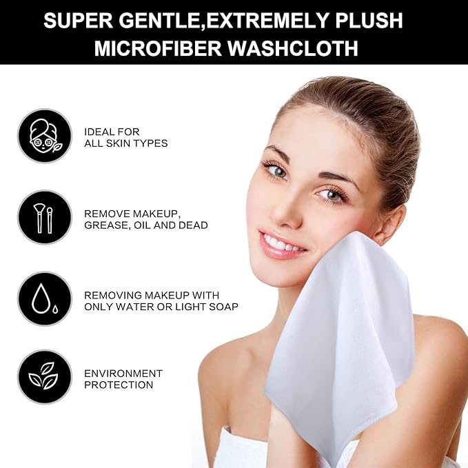SINLAND Microfiber Facial Cloths Fast Drying Washcloth 12inch x 12inch White 2 pack