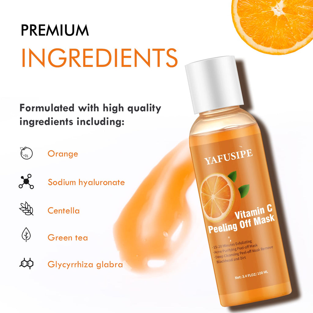 YAFUSIPE Peel Off Face Mask Vitamin C Peel Off Masks, Blackhead Mask Orange Peeling Lotion Exfoliating Blackhead Remover Poreless Deep Cleanse Purifying Hand Masks for Face Arms Neck Gifts 3.4 FLOZ