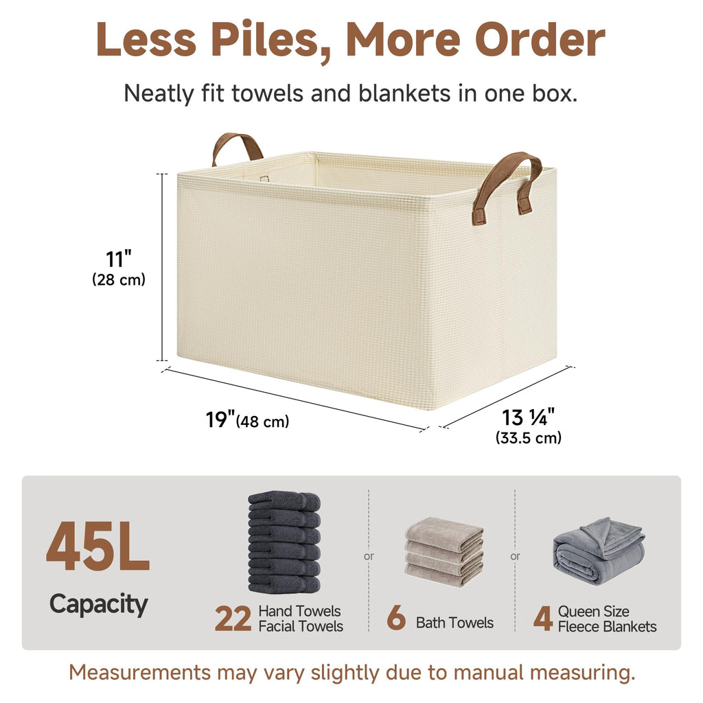 StorageWorks Storage Bins, Shelves Baskets for Organizing, 45L Extra Large Fabric Closet Organizers with Handles, Metal Frame, Beige-Texture, 2-Pack
