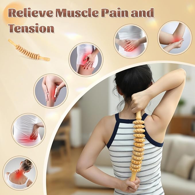 RACOC Curved Wood Therapy Massage Roller Tools,Wooden Lymphatic Drainage Massager,Cellulite Massage Tool & Muscle Roller Stick for Cellulite Reduction,Muscle Tension and Body Shaping