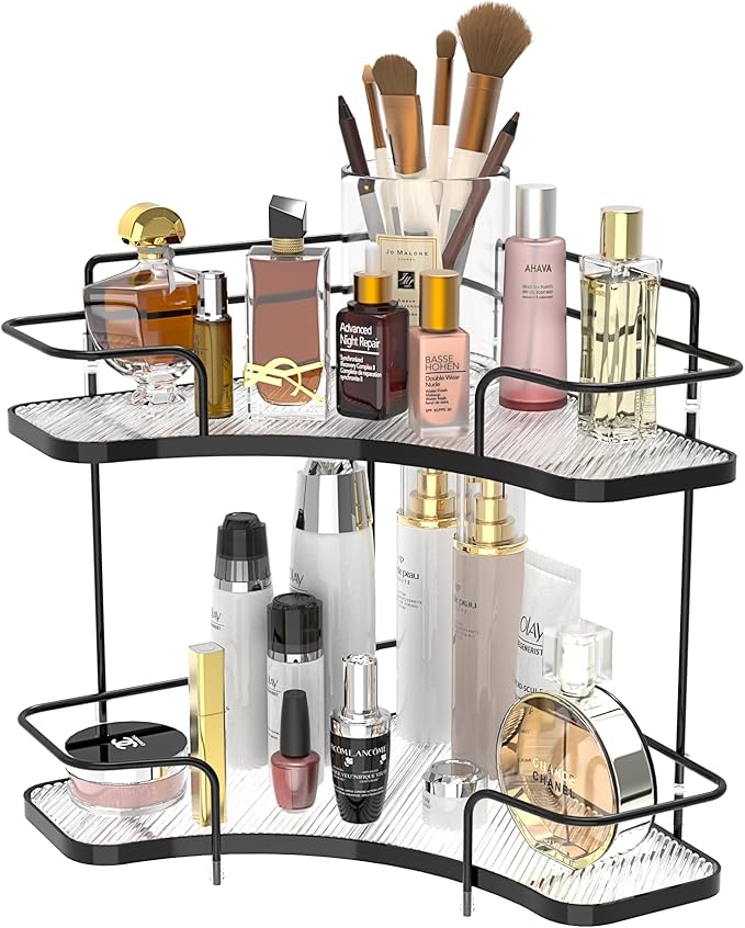 FOLLOWIN 2 Tier Corner Bathroom Counter Organizer, Corner Makeup Organizer