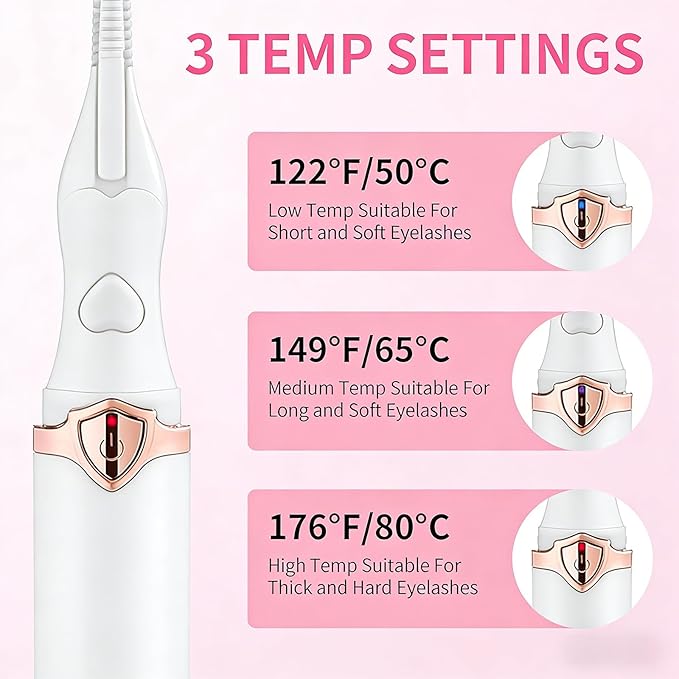 Heated Eyelash Curler Kit,Electric Eyelash Curler, Eyelash Curlers,False Eyelash Segments,Rechargeable Lash Curler for Makeup Natural Curling Eye Lashes and 24 Hours Long Lasting (White)