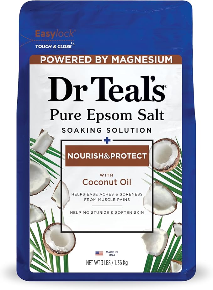 Dr Teal's Salt Soak with Pure Epsom Salt, Nourish & Protect with Coconut Oil, 3 lbs