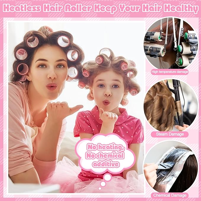 5 Sizes Self Grip Hair Rollers Set, 64 Pcs Rollers Hair Curlers with Clips Comb for Long Medium Short Hair (60 48 40 32 20mm), Multicolor