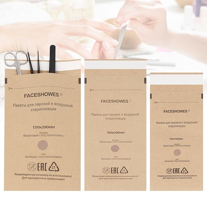 100Pcs Disposable Self-Sealing Sterilizer Pouches for Nail Tool,LXIANGN Dry Heat Autoclave Nail Tools Sterilizer Bags Kraft Paper Cleaning Bags For Dentist Tools and Nail Art Supplies (130MM x 200MM)