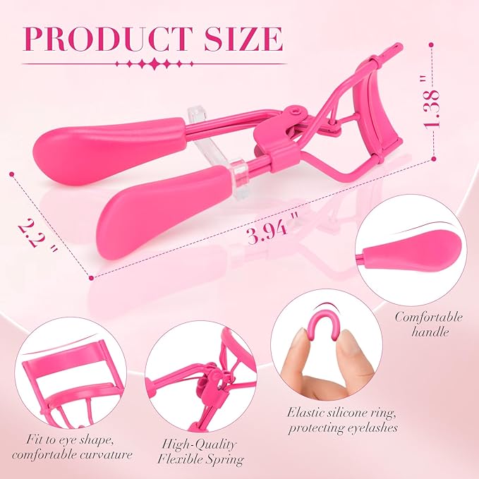 ODELY Eyelash Curler with Pads, Lash Curler 2 Pcs with 10 Extra Silicone Replacement Pads, Comfortable Grip for Effortless Curling – Eyelashes for The Perfect Eye Contour (Light Pink)