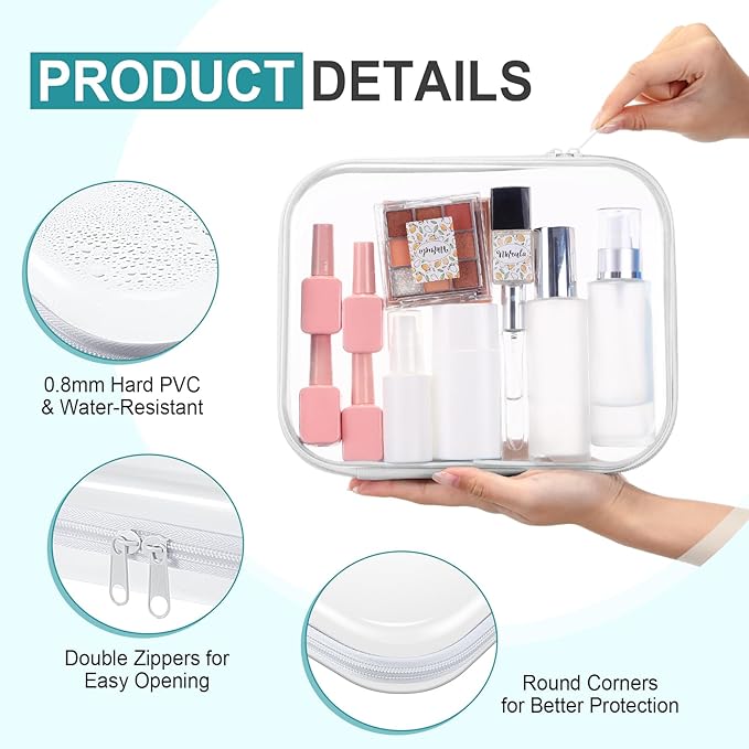 Sanwuta 10 Pcs Hard Zipper Case Clear Hard Pouches Plastic Zipper Pencil Portable Box Toy Storage Bins Plastic Container for Travel Toiletry Office Cosmetic Block Puzzle Organizer (M,Clear)