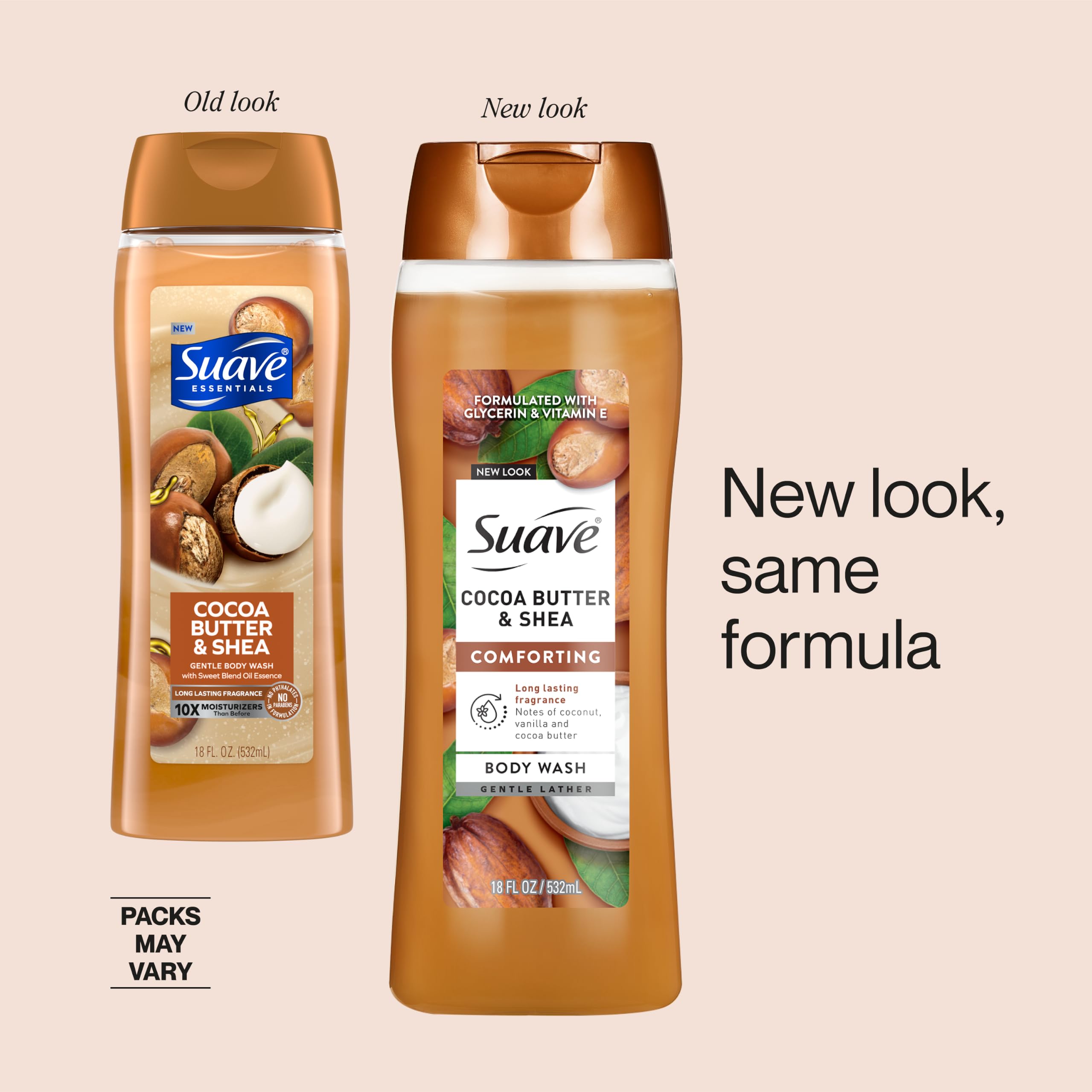 Suave Moisturizing Body Wash, Cocoa Butter and Shea with Vitamin E Extract, No Parabens, No Phtahaltes, 18 Oz Pack of 6