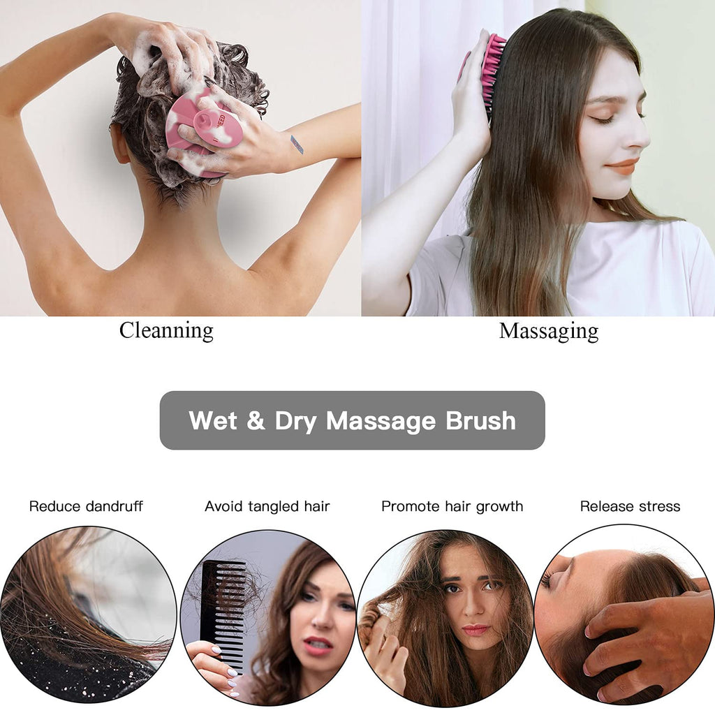 One-piece Silicone Scalp Massager Shampoo Brush Hair Wash Scrubber, Pink