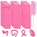 Jusbuya 38PCS Flexible Curling Rods, 9.45" FlexiRods for Natural Long Hair, No Heat Heatless Bendy Foam Hair Curlers, with 2 Steel Pintail Combs