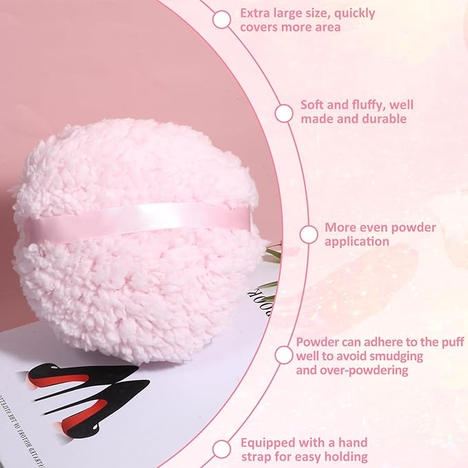 Body Puff, 6 "x 3" Extra Large Ultra Soft Fluffy Sponge Plush Big Powder Applicator Pink Washable Reusable Durable Round Face Body Makeup Puff for Women (Pink)