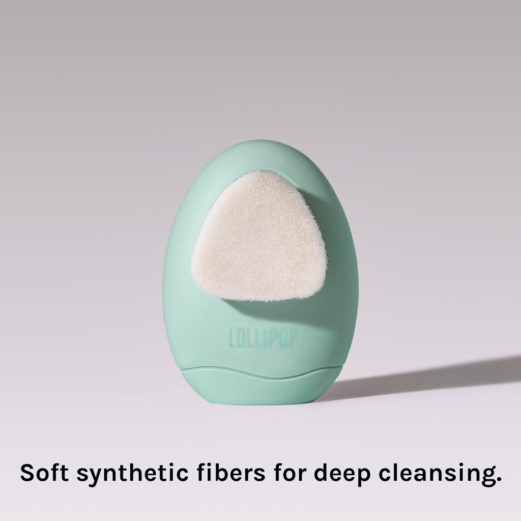 LOLLIPOP Dual-Sided Facial Cleansing Brush | Palm Size Silicone Face Exfoliator and Soft Fiber Cleanser | Manual Face Scrubber for Pores, Makeup Removal, Blackhead and Skincare Routine, Minty