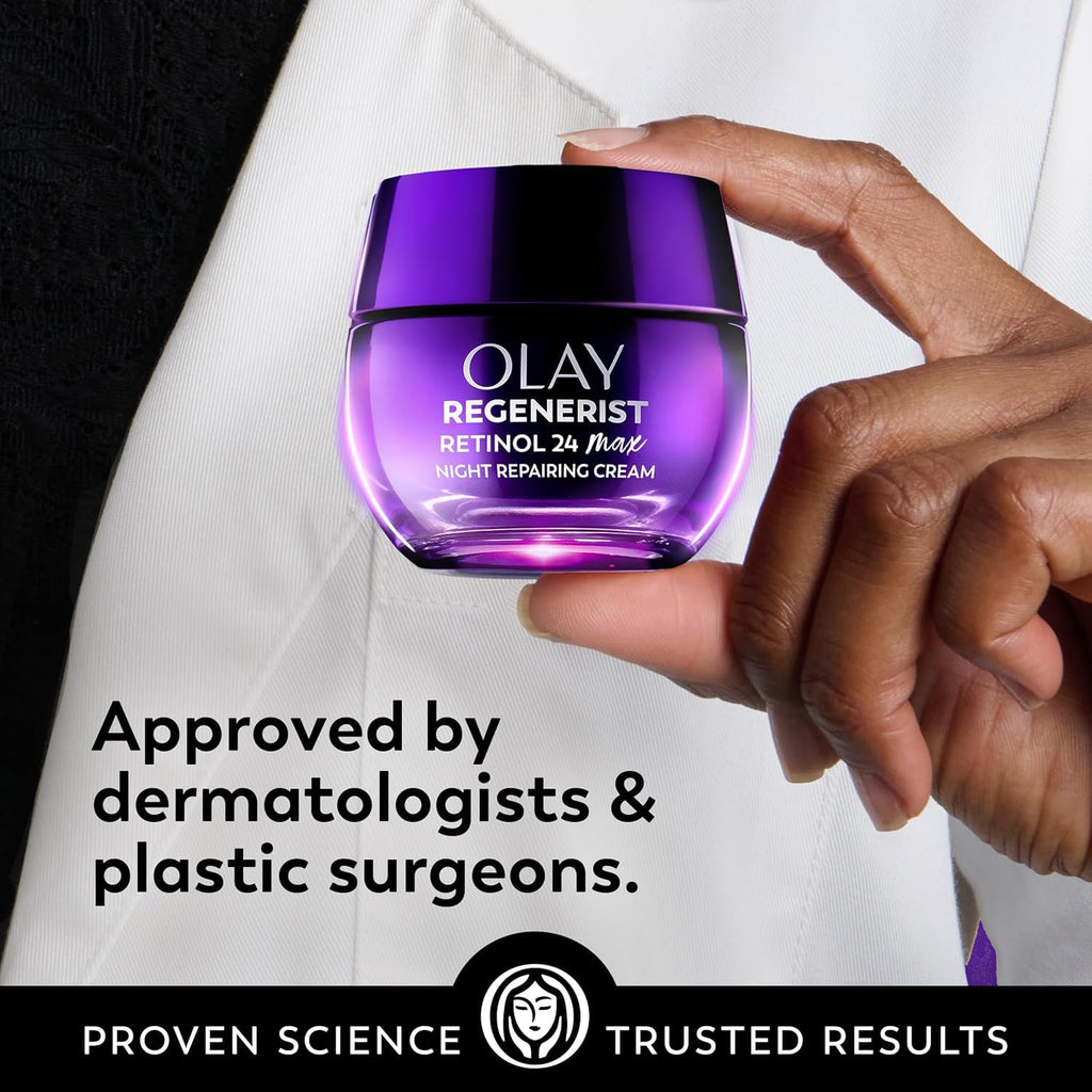 Olay Retinol Night Cream for Women, MAX, Anti-Aging Face Moisturizer, Fragrance-Free, Non Greasy - Anti-Wrinkle, Smooth Fine Lines, Hydrating Skin Care - Triple Collagen Cream, Niacinamide, 1.7oz