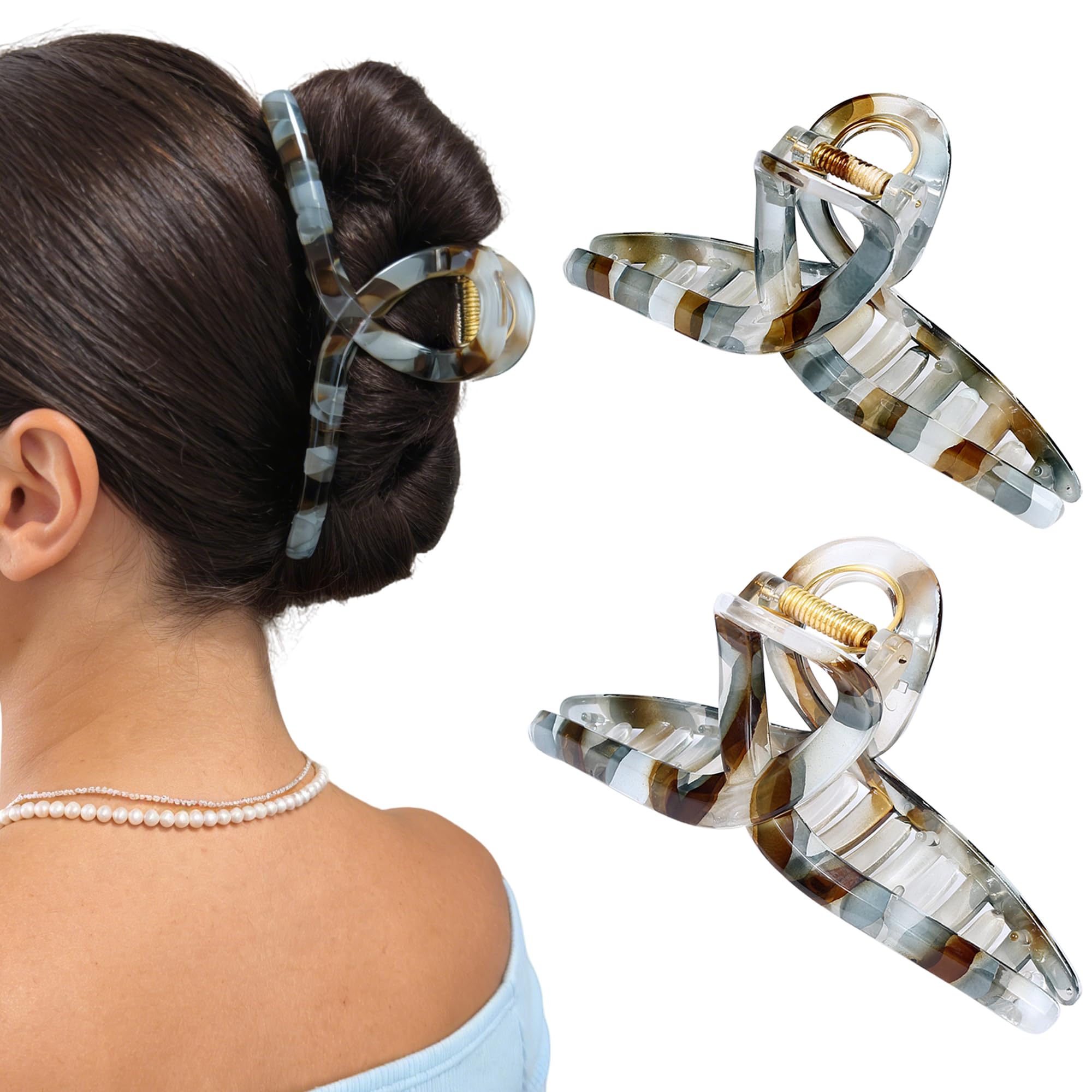 Large Butterfly Hair Claw Clips with Long Thick Hair Big 5.1" Ripple Clips Hair Accessories for Women Girls Gifts 2 Pcs