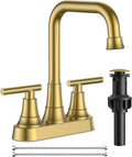 FORIOUS 4 Inch Bathroom Sink Faucet 2 Hole, Brushed Gold Vanity Faucet with Pop-Up Drain, ADA Compliant Centerset Sink Faucet for Bathroom Vanity RV Powder Room