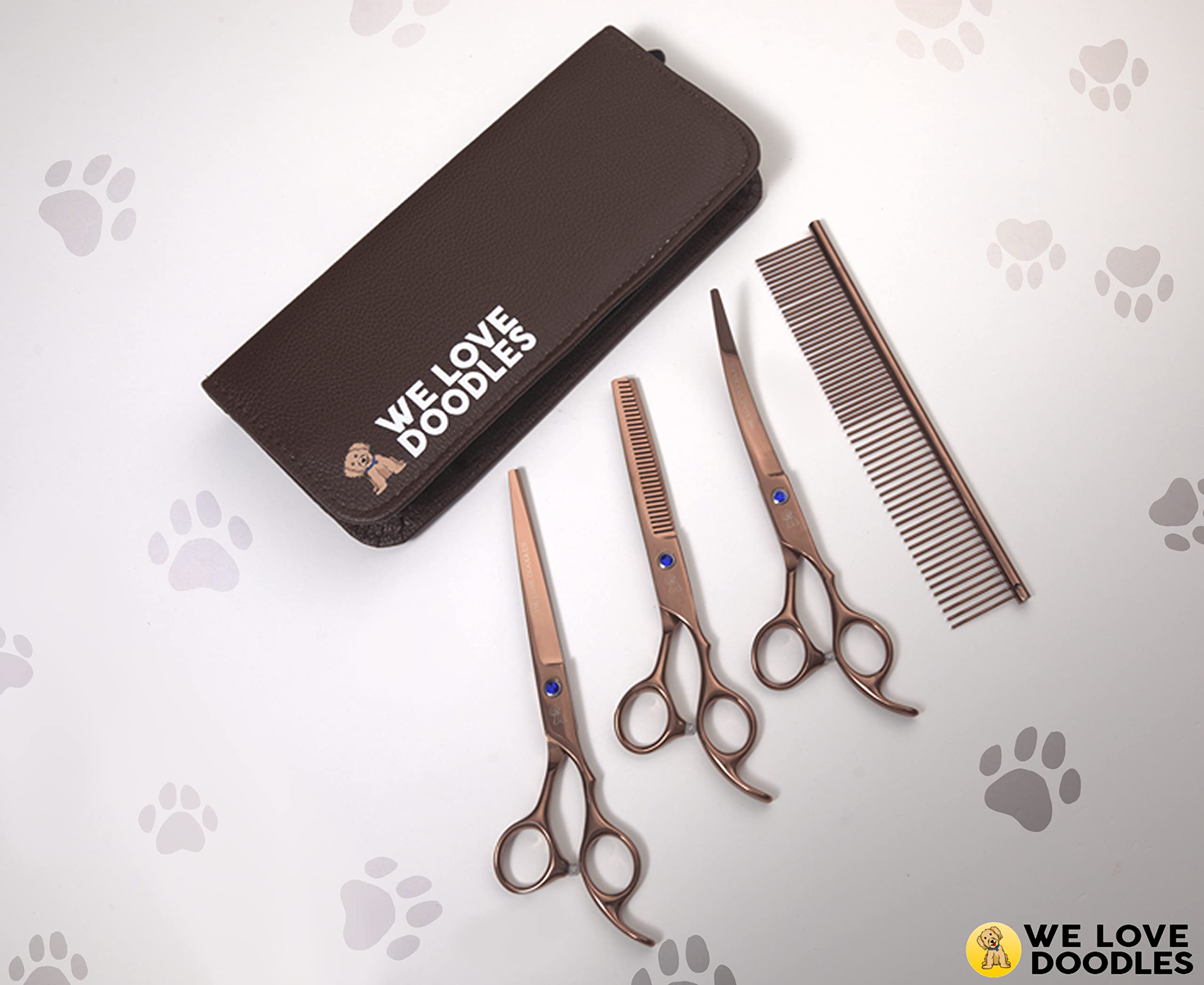 Dog Grooming Scissors Kit, 4 Pieces, Curved, Straight & Thinning Shears Set