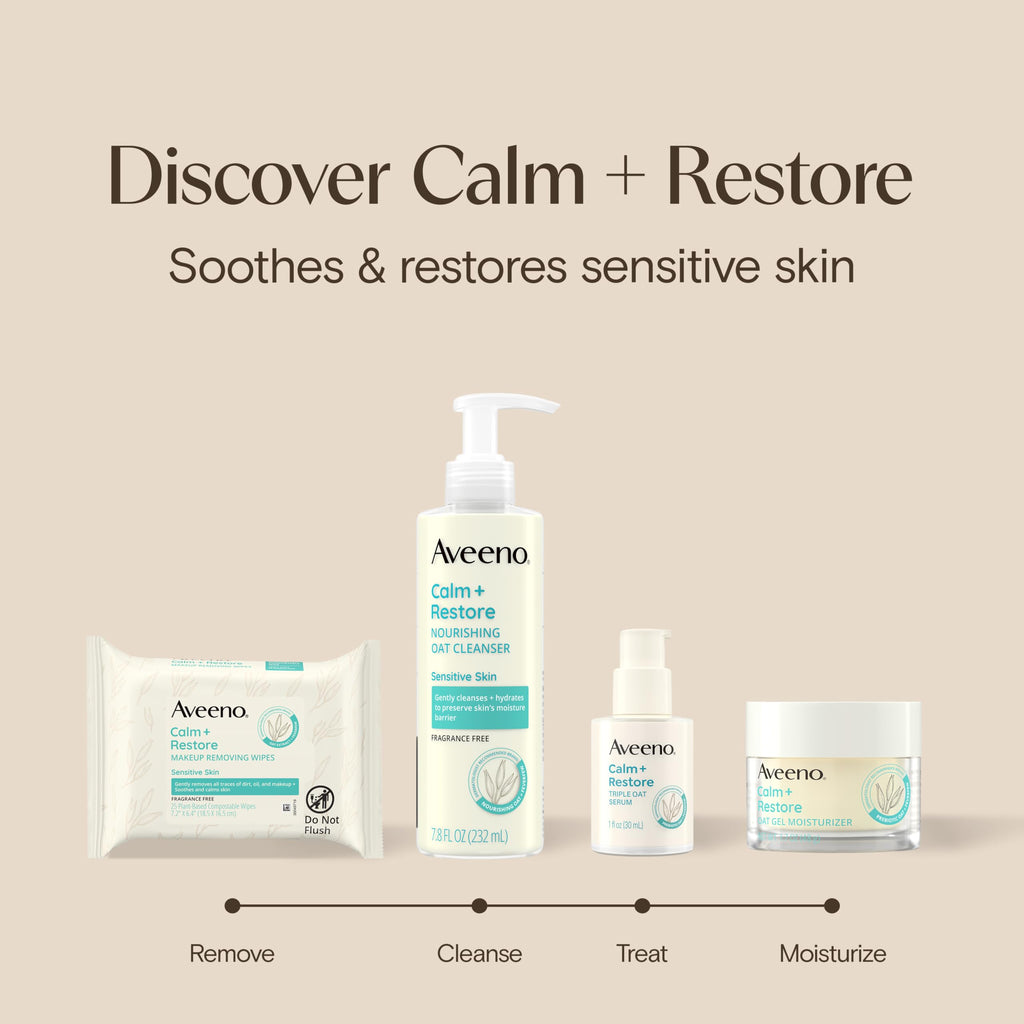 Aveeno Calm + Restore Unscented Makeup Remover Wipes, Alcohol-Free, 25 Ct