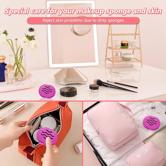 Makeup Sponge & Beauty Blender Travel Case - Shatterproof Silicone Holder, Portable Storage Organizer (Purple)