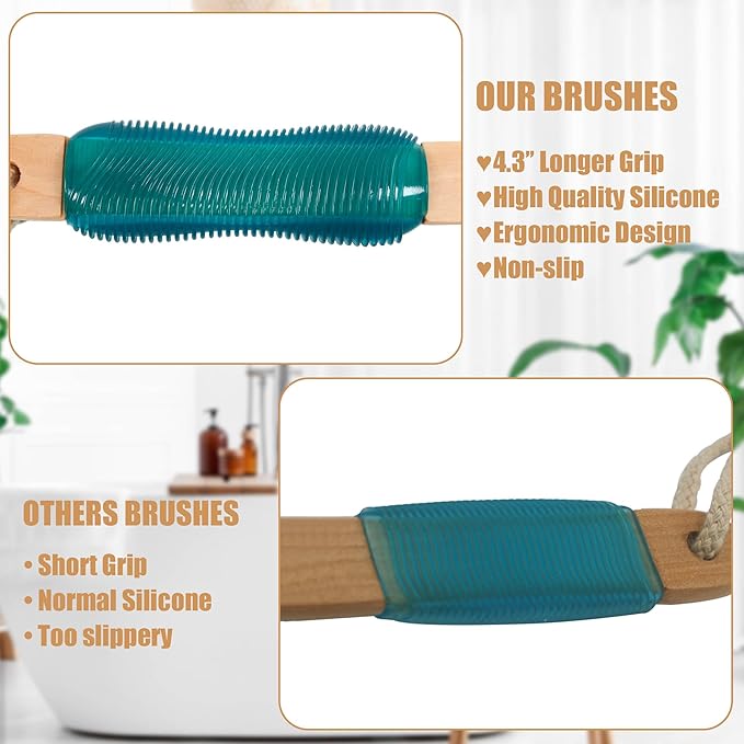 OWIIZI Long Handle Back Scrubber for Shower Wooden Curved Body Scrub Brush