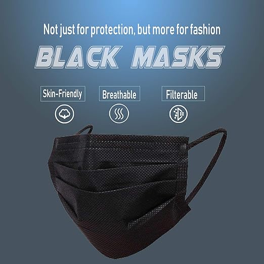 Wecolor 100 PCS Black Masks, Disposable Face Mask, 3 Ply Protection Masks