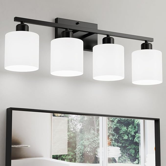Dekang 24 Inches Black Vanity Lights for Bathroom E26 Base White Lampshape