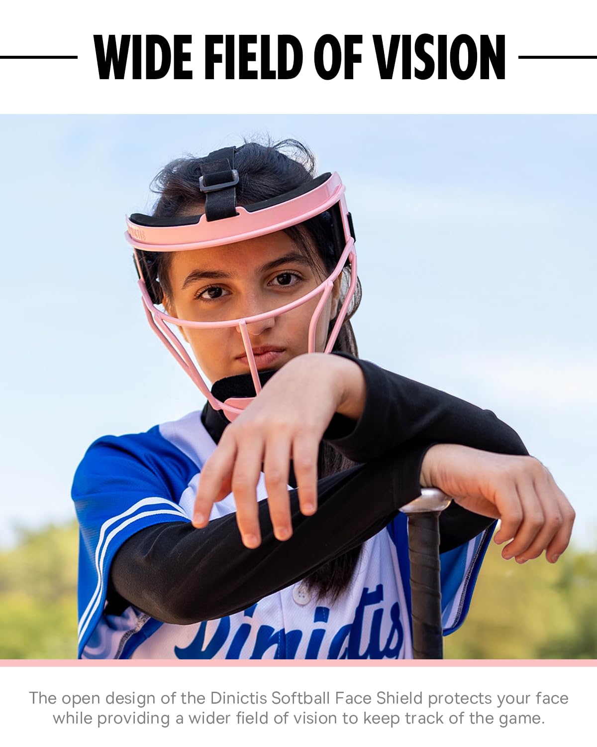 Dinictis Softball Face Mask, Lightweight, Comfortable, with Wide Field Vision, Durable and Safe Face Guards, Premium Protective Softball Fielder's Mask-Pink-Adult(L)