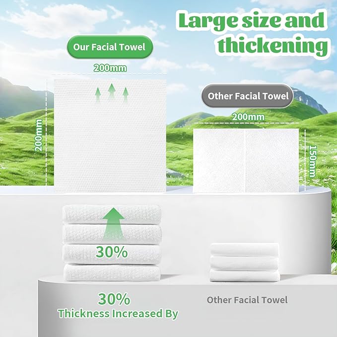 Disposable Face Towel, 400 Count Biodegradable Face Towels, for Washing Soft Cotton Dry Wipes Facial Cloths Towelettes for Washing and Drying, Facial Tissue for Cleansing