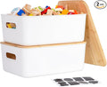 Citylife Storage Bins with Bamboo Lids 13QT Plastic Storage Containers Stackable Organizer Boxes with Handle for Desk Snacks, Toys, 2 PCS, 14" L x 10.6" W x 6.18" H