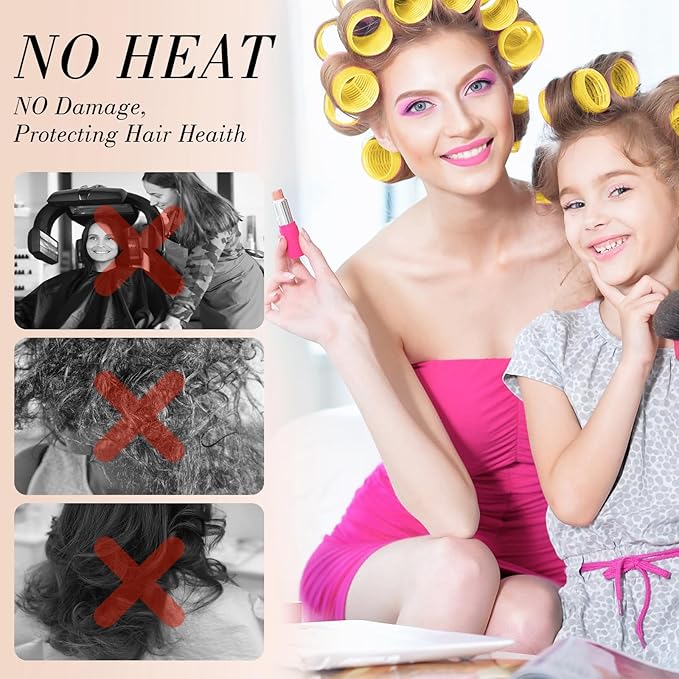 obeoby 4 Sizes Hair Rollers Curlers Set with Clips for Women Girls, Yellow