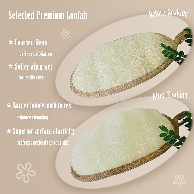 ReedChaCha Natural Loofah Sponge, Eco-Friendly Egyptian Luffa Sponge