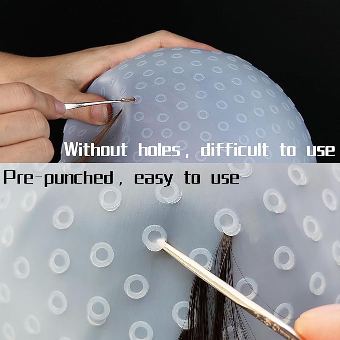 Highlighting Cap Silicone Hair Highlighting Kit Reusable Highlights Hair Dye Kit with 2 Hair Coloring Brush for Color Hair Salon Hairdressing Dyeing Staining Tools