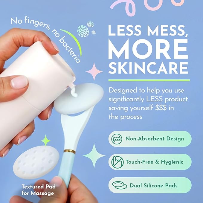 LUNAESCENT Serum Applicator for Face with Spatula, Meadow Green Reusable Skincare Tool for Serums, Oils, Sunscreen, Makeup, Creams and Medicated Ointments, Cooling and Warming Face Massager Tool