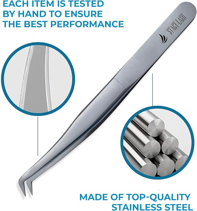 Stacy Lash STL-9 Eyelash Extension Tweezers/Precision Tool for Volume Extensions & False Lashes Application & Premade Fans/Curved Tweezer Tip/Beauty Accessories/Eyelashes Supplies