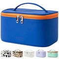 Meiyuuo Travel Makeup Bag for Women, PU Leather Cosmetic Bag, Navy Blue