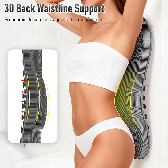 Vynusio Back Scrubber Body Bath Cushion Tub Bathtub Back Lumbar Support Ergonomic Silicone XL Thick Soft Seat Pad Non-Slip Suction Cups Relaxing Spa Mat Exfloating Scrubbing Shower 28 x 19 Grey