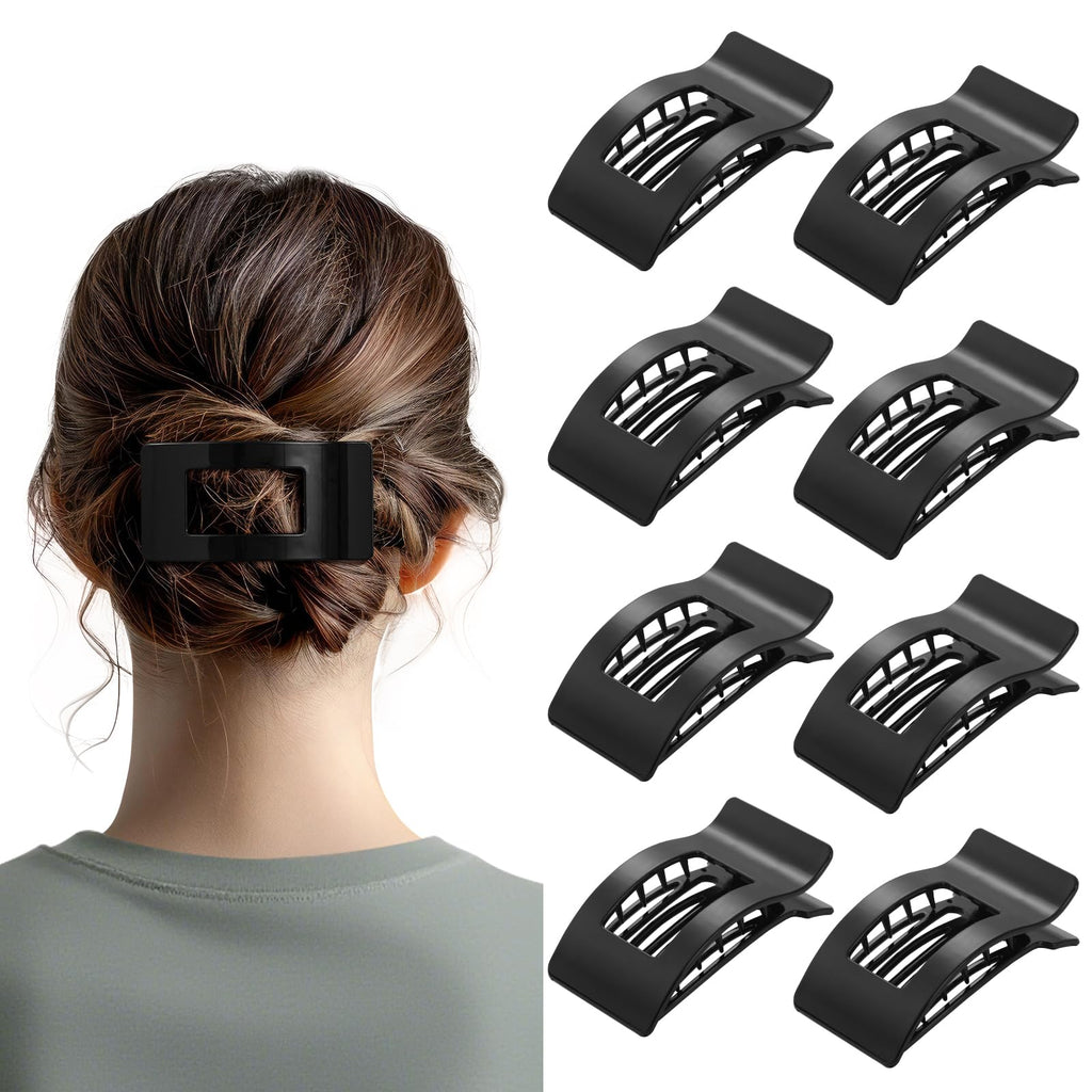 8 Pack French Flat Hair Clips for Women – Large Matte No-Slip Claw Barrettes for Thick & Thin Hair, Strong Hold Styling Accessories (Glossy Black)