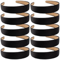 Wecoe 10 Pack Black Satin Wide 1.3 Inch Non-Slip Fashion Halloween DIY Plain Solid Hair Bands for Women and Girls